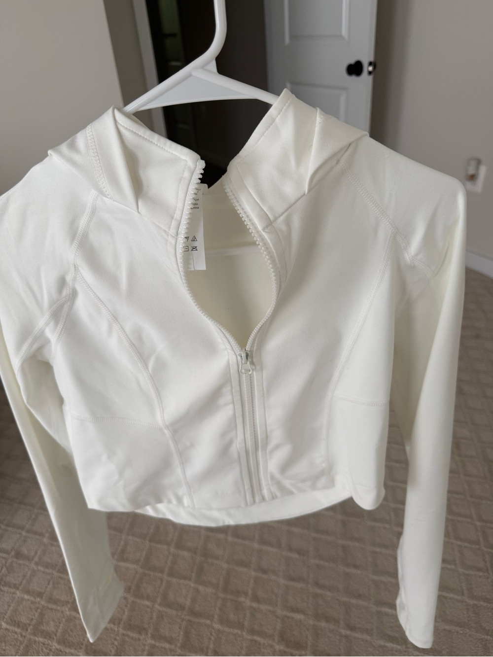 Women's White Zip-Front Cropped Hooded Jacket